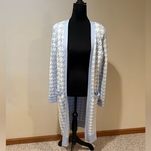 Absolutely Gorgeous Express Blue and Cream Long Cardigan Sparkle Sweater